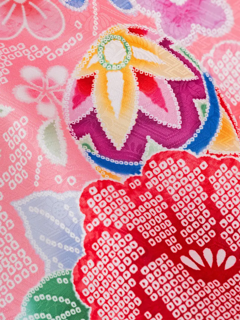 女児袴レンタル(7歳)0101 ピンク疋田に牡丹と藤＆バイカラー袴ミント