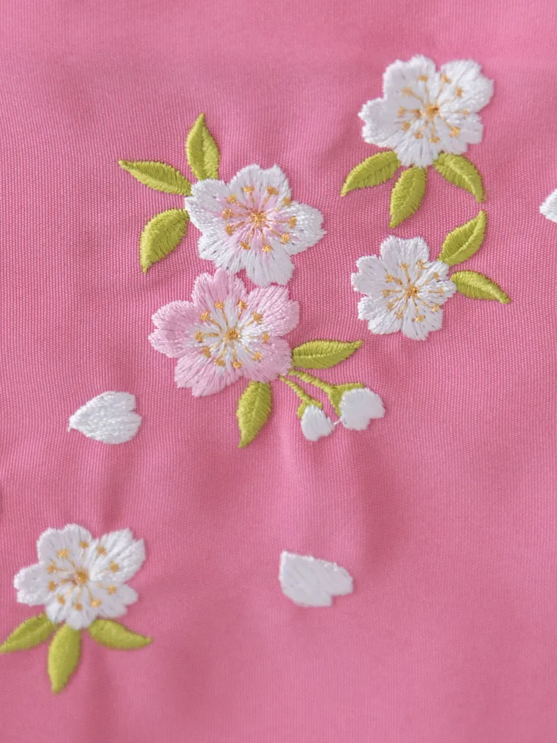 女児袴レンタル(7歳)0103 紫地に桜と鞠＆ピンク色刺繍袴