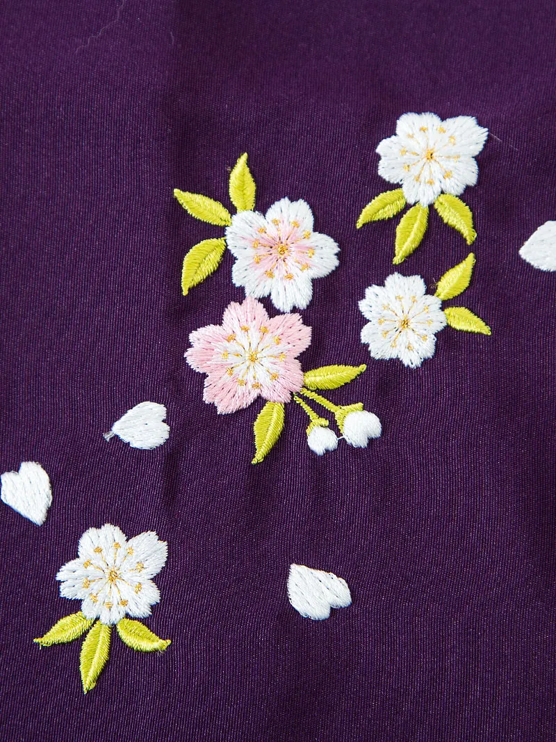 女児袴レンタル(7歳)0106 浅葱色疋田地に貝桶と芍薬＆紫刺繍袴