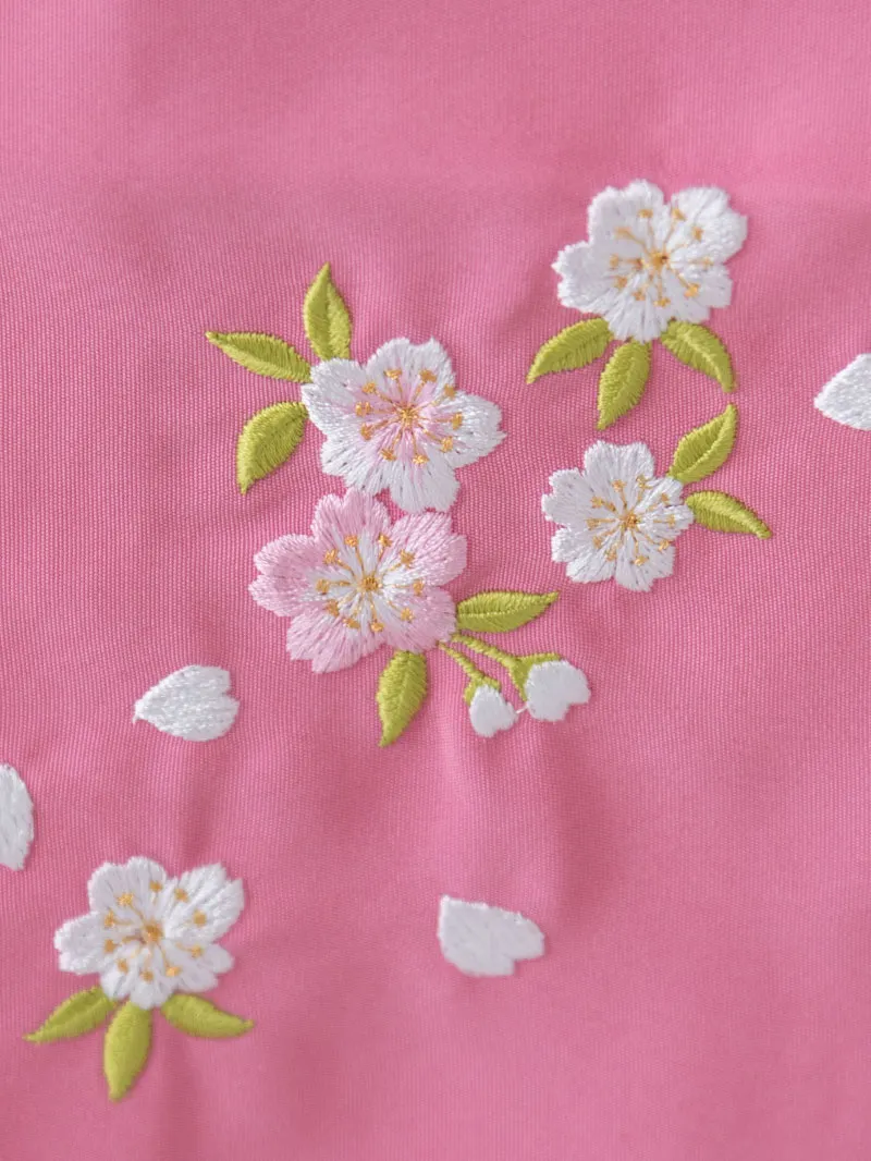 女児袴レンタル(7歳)0108 紫地に牡丹と菊＆刺繍袴 ピンク