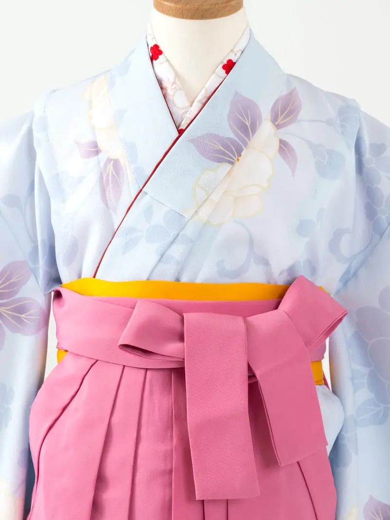 女児袴レンタル(7歳)0109 水色地に桜＆刺繍袴 ピンク