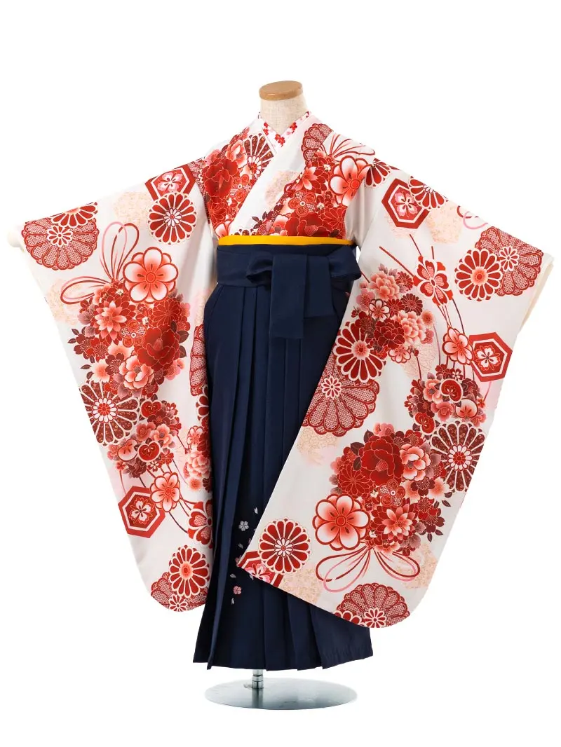 女児袴レンタル(7歳)0120 菊 牡丹＆刺繍袴紺