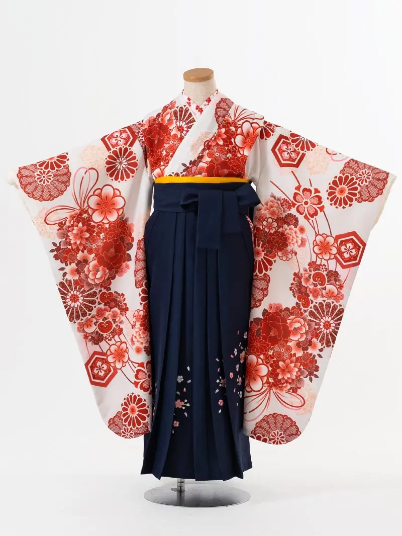 女児袴レンタル(7歳)0120 菊 牡丹＆刺繍袴紺