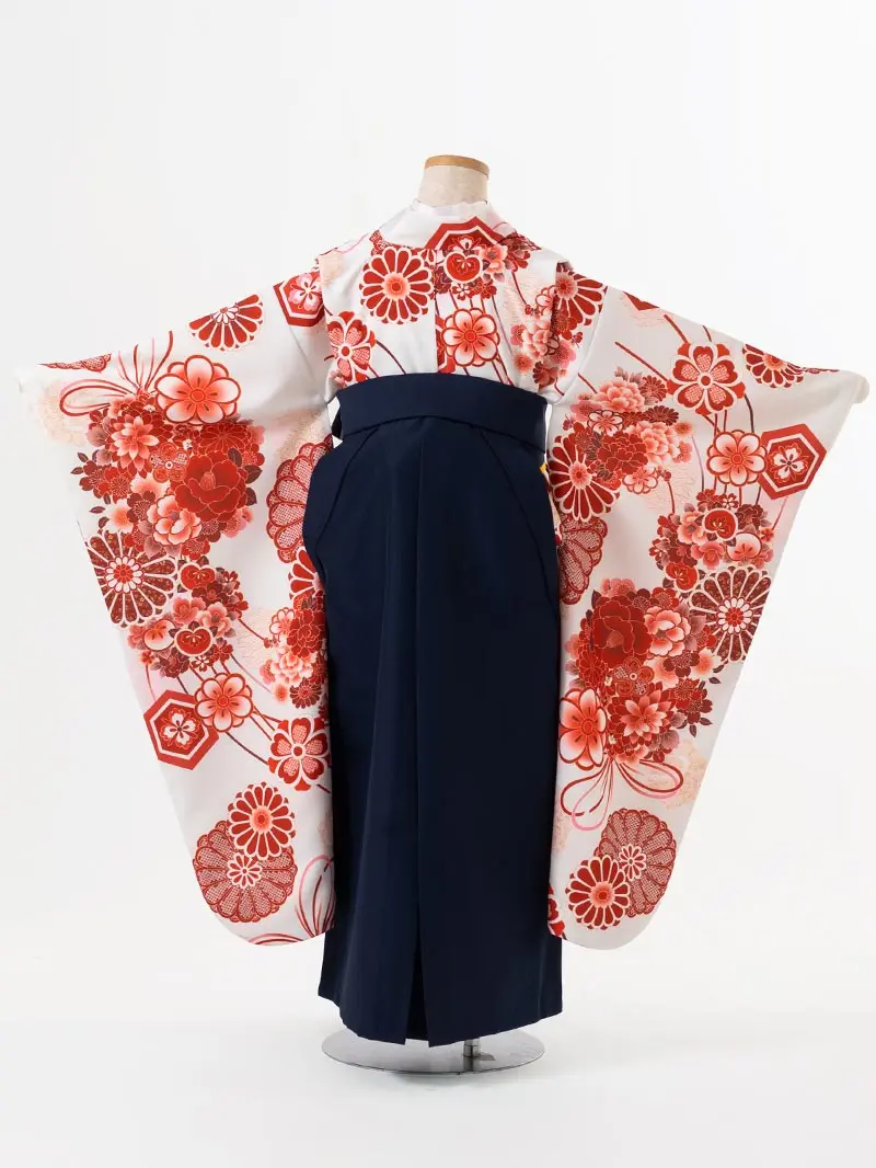 女児袴レンタル(7歳)0120 菊 牡丹＆刺繍袴紺