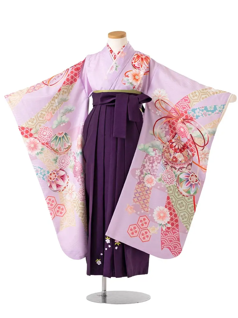 女児袴レンタル(7歳)0123 ラベンダー 華鞠 熨斗＆刺繍袴紫