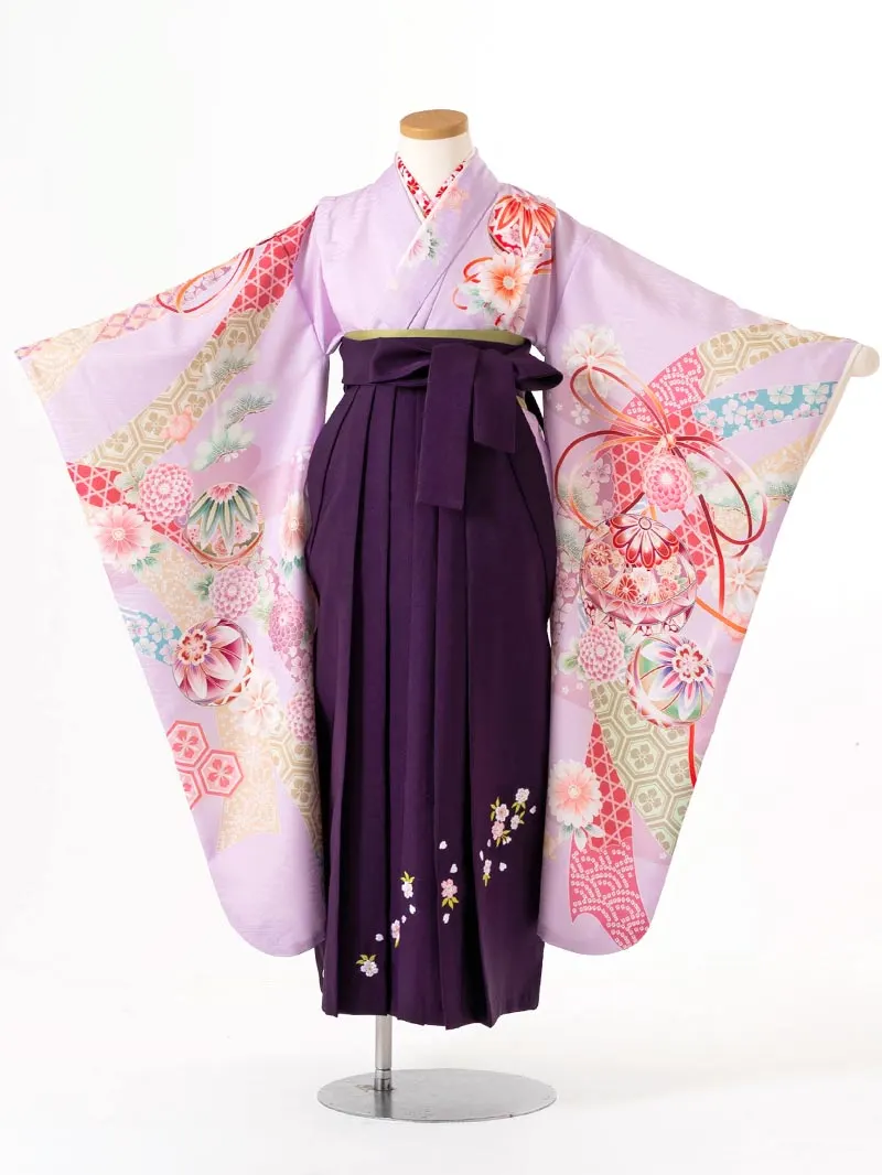 女児袴レンタル(7歳)0123 ラベンダー 華鞠 熨斗＆刺繍袴紫