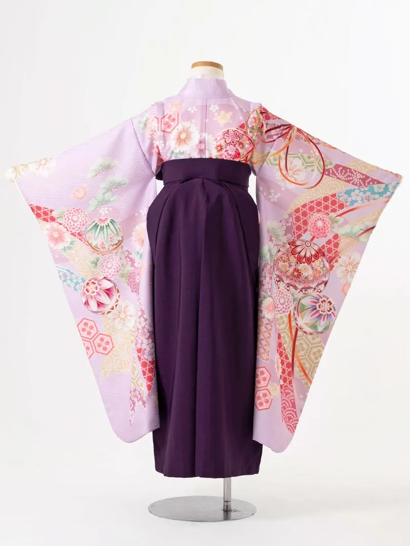 女児袴レンタル(7歳)0123 ラベンダー 華鞠 熨斗＆刺繍袴紫