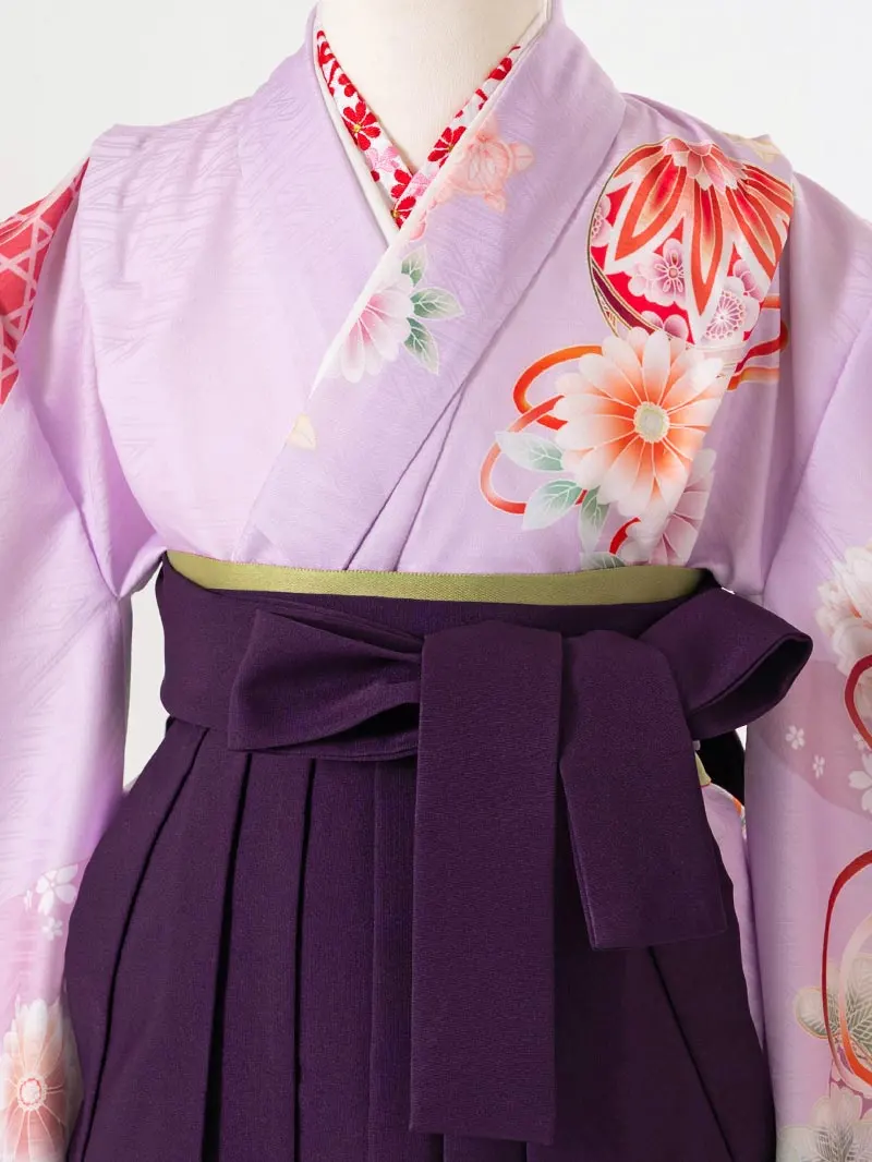 女児袴レンタル(7歳)0123 ラベンダー 華鞠 熨斗＆刺繍袴紫