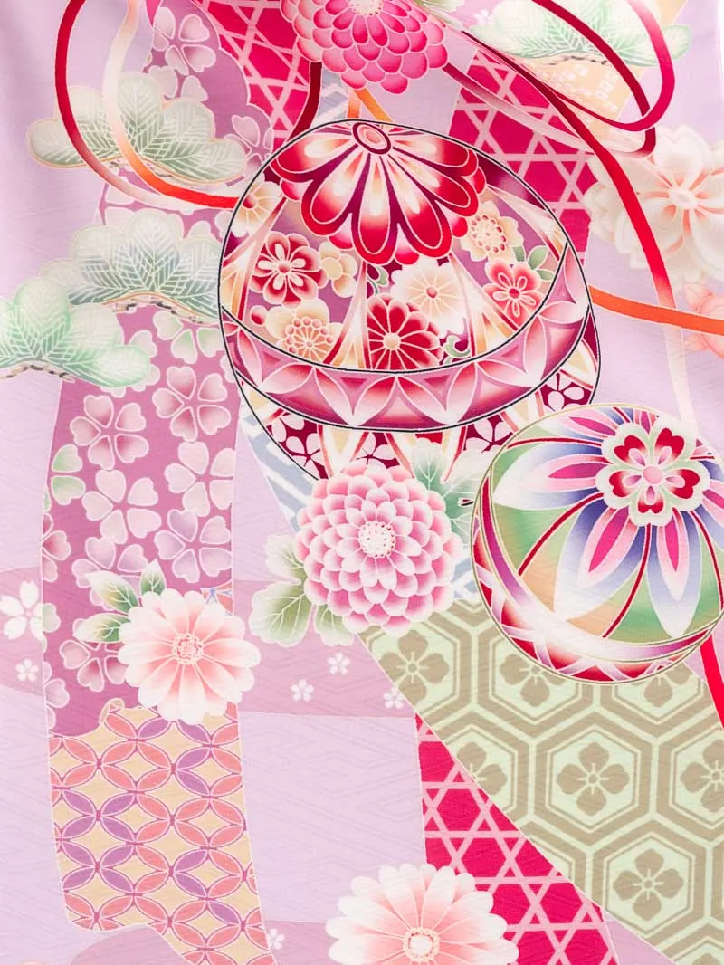 女児袴レンタル(7歳)0123 ラベンダー 華鞠 熨斗＆刺繍袴紫