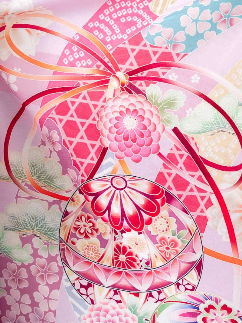 女児袴レンタル(7歳)0123 ラベンダー 華鞠 熨斗＆刺繍袴紫