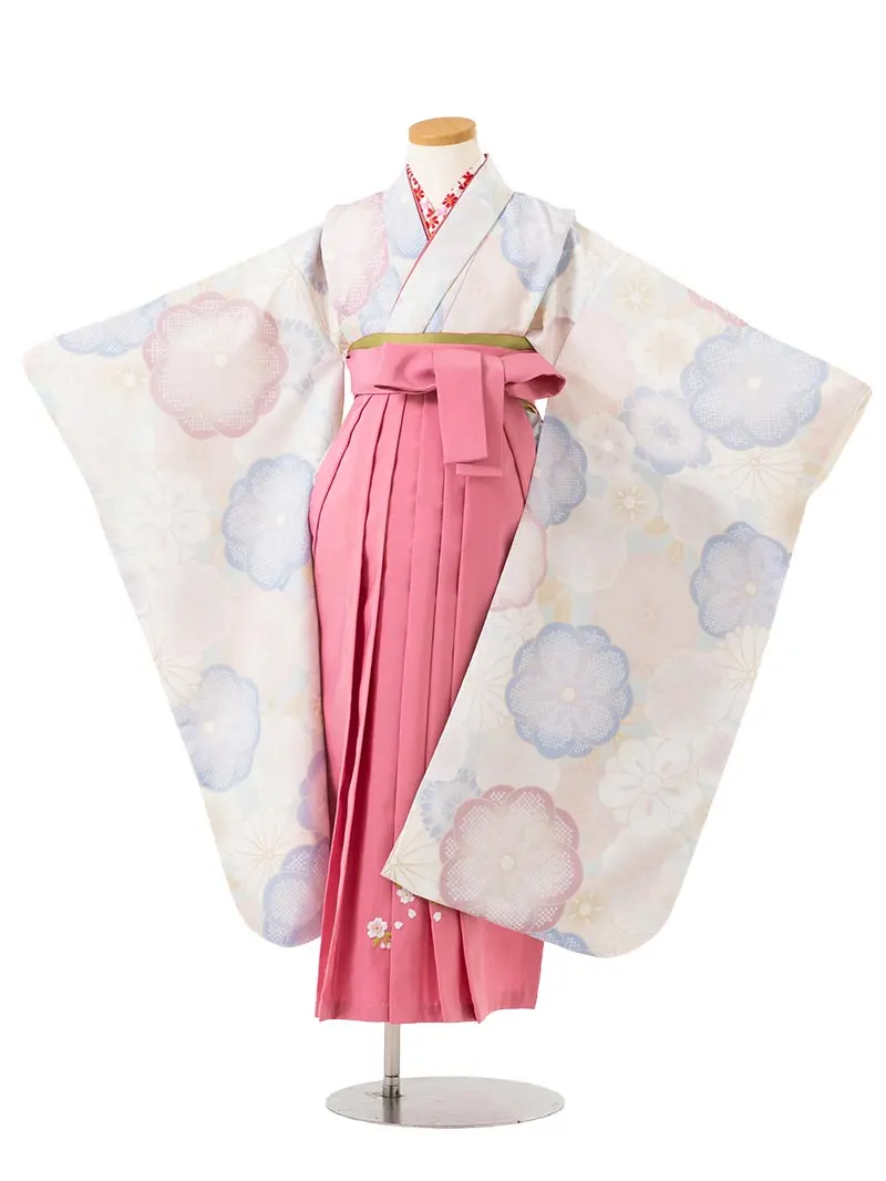 女児袴レンタル(7歳)0124 パステル調 梅 菊＆刺繍袴ピンク