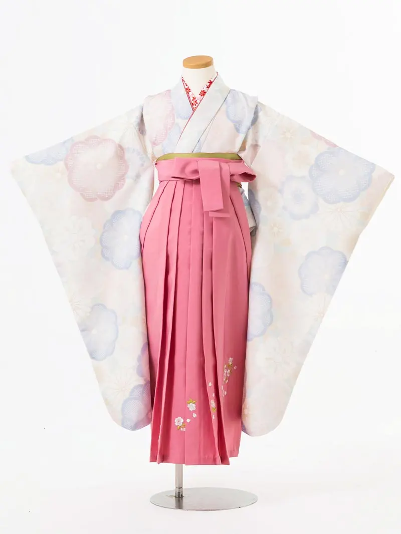 女児袴レンタル(7歳)0124 パステル調 梅 菊＆刺繍袴ピンク