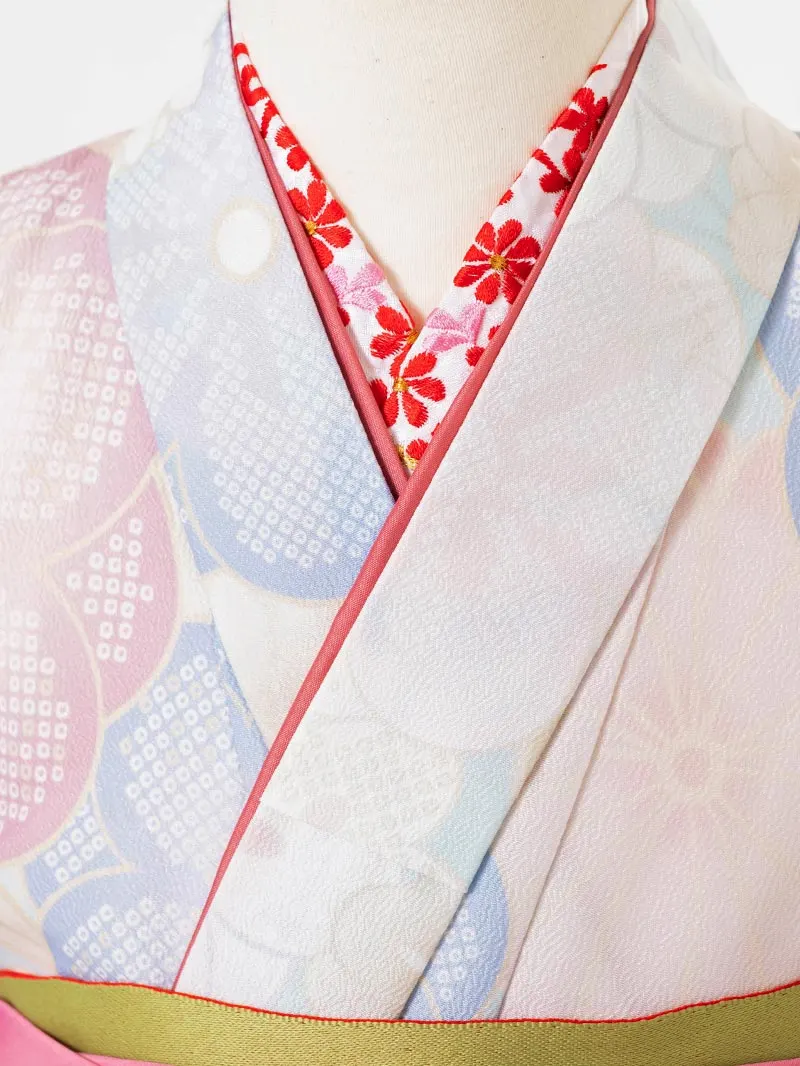 女児袴レンタル(7歳)0124 パステル調 梅 菊＆刺繍袴ピンク