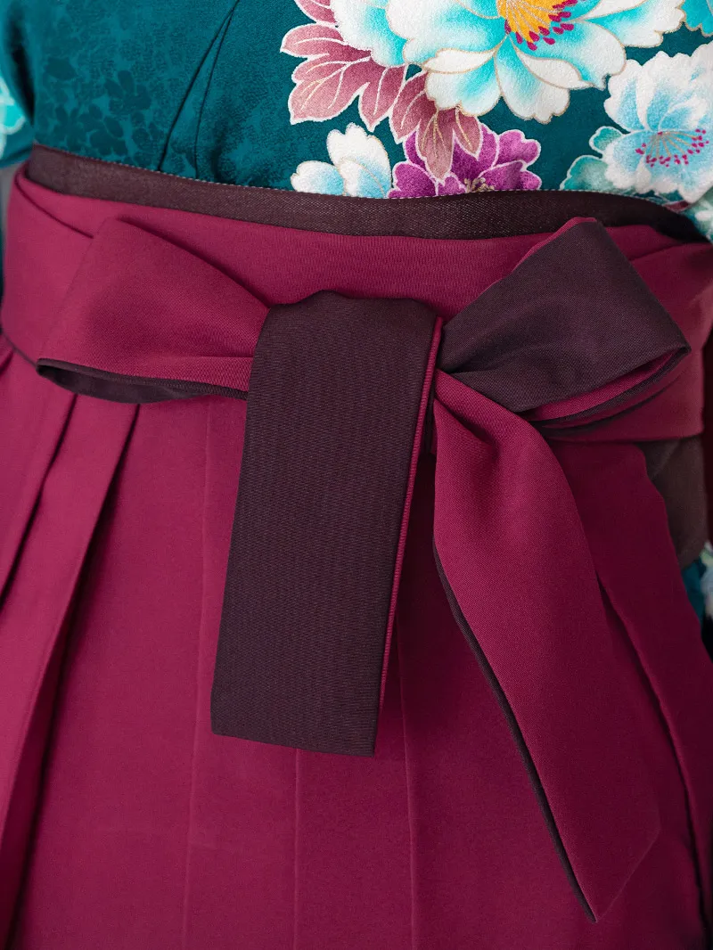 レンタル 卒業袴 二尺袖 0011青緑地に牡丹×えんじボカシ刺繍袴