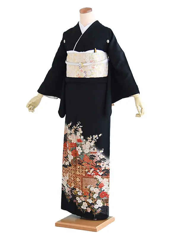 黒留袖016黒/花車・御所解文様