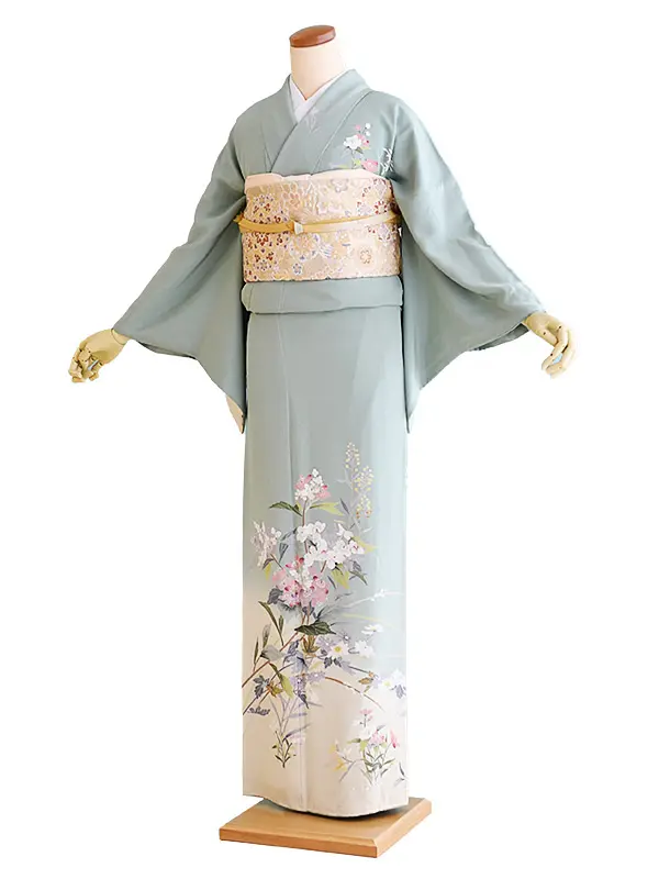 訪問着007薄緑/花柄　正絹