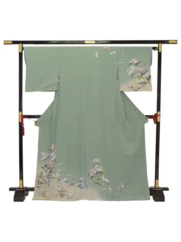 訪問着007薄緑/花柄　正絹