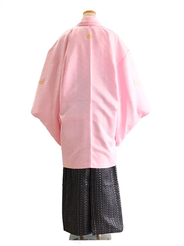 卒業式成人式男性用袴028　7号ピンク|黒・銀/ダイヤ・縞