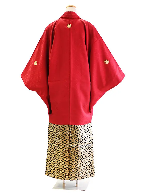 卒業式成人式男性用袴062　5号赤|白・黒金/花菱