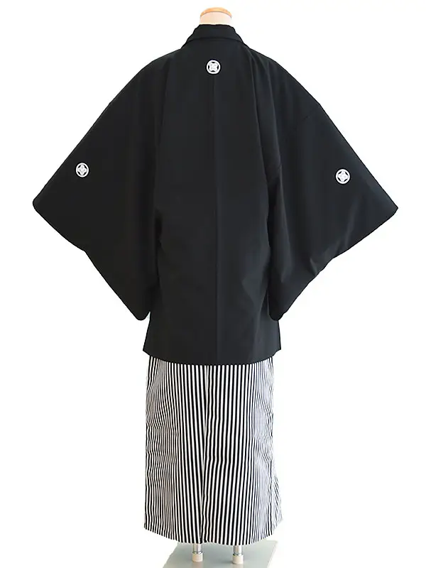 卒業式成人式男性用袴093　7号黒|黒･グレー/縞