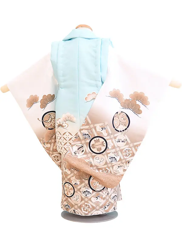 七五三(3歳男被布)038白・水色/たか・松