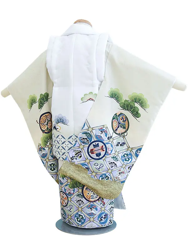 七五三(3歳男被布)042うす黄緑・白/たか・松