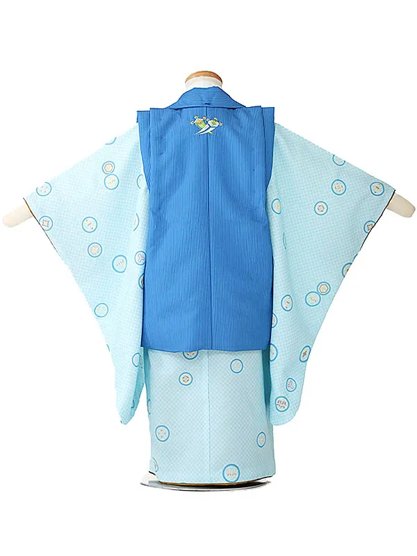 七五三(3歳男被布)B304水色・青/格子・紋柄