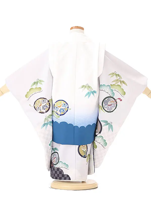 七五三(3歳男被布)B305グレー・白/松・竹・たか