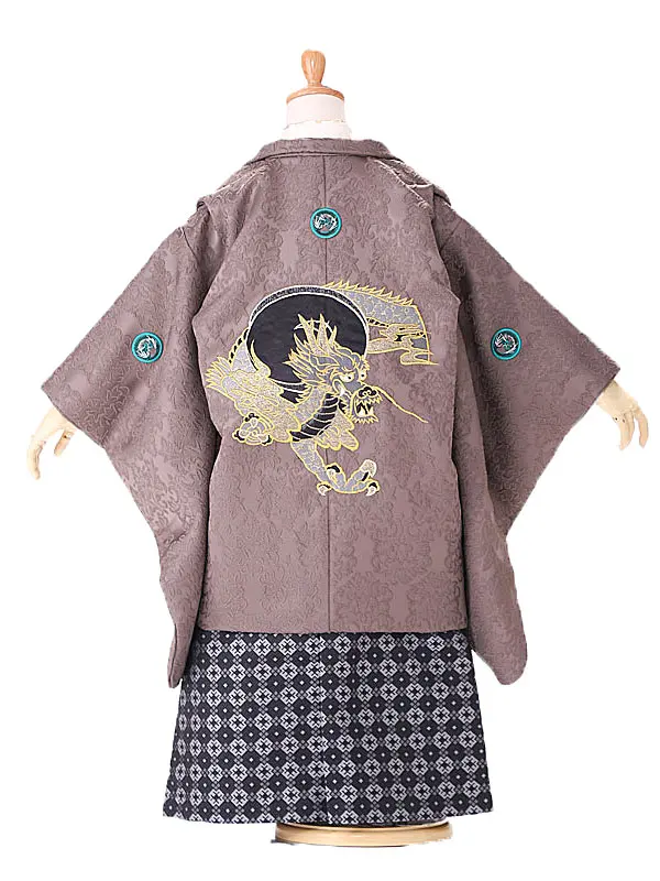 かんたん着付七五三5歳B521茶/龍・地紋