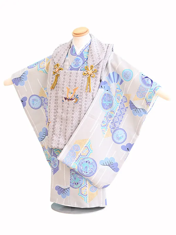 七五三(3歳男被布)C478グレー/矢羽根・扇・松