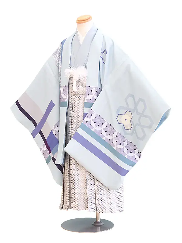 かんたん着付七五三5歳D541水色/幾何学模様・紋柄