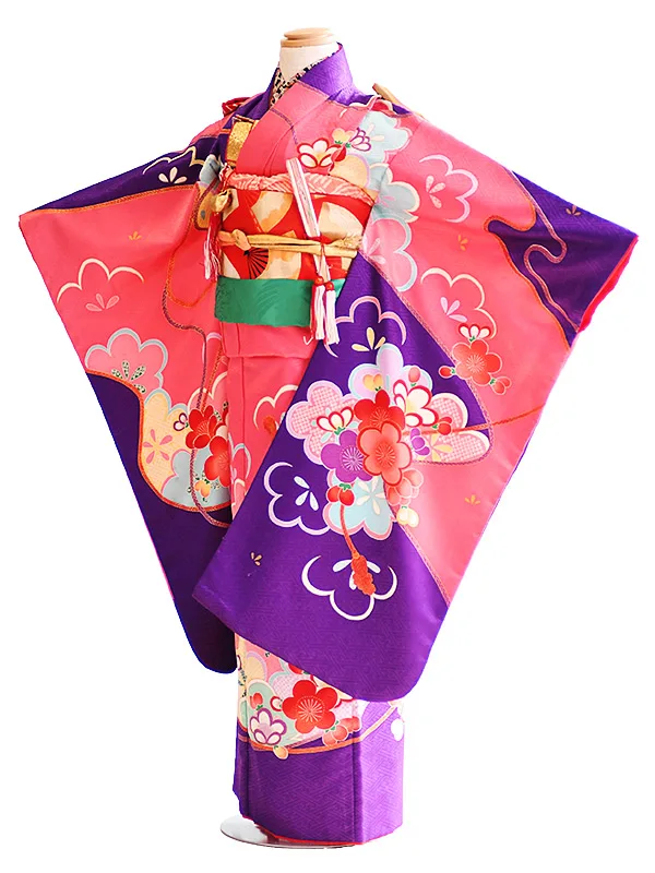 七五三（7歳袋帯）125紫×ピンク/梅
