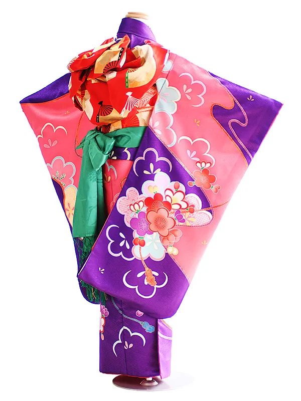 七五三（7歳袋帯）125紫×ピンク/梅
