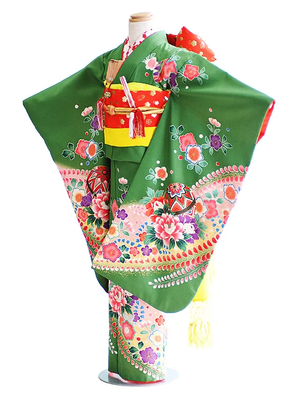 七五三7歳130若草色/まり・花