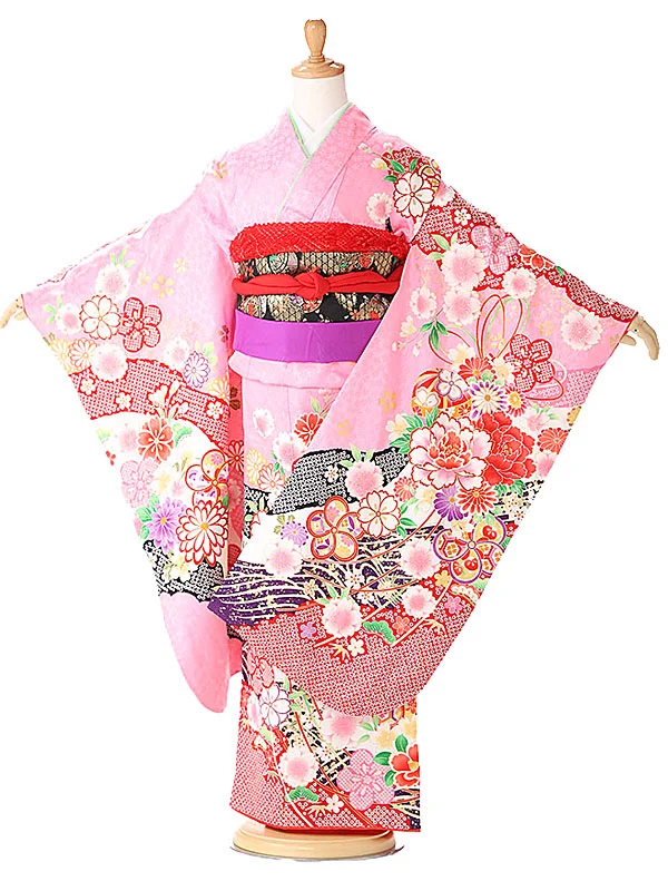 七五三7歳B710ピンク/桜・梅・菊・古典柄　正絹