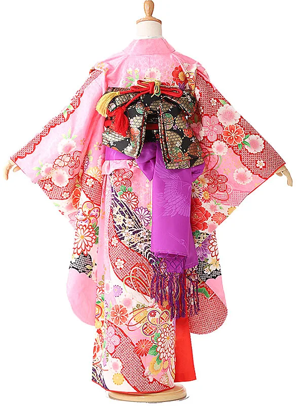 七五三7歳B710ピンク/桜・梅・菊・古典柄　正絹