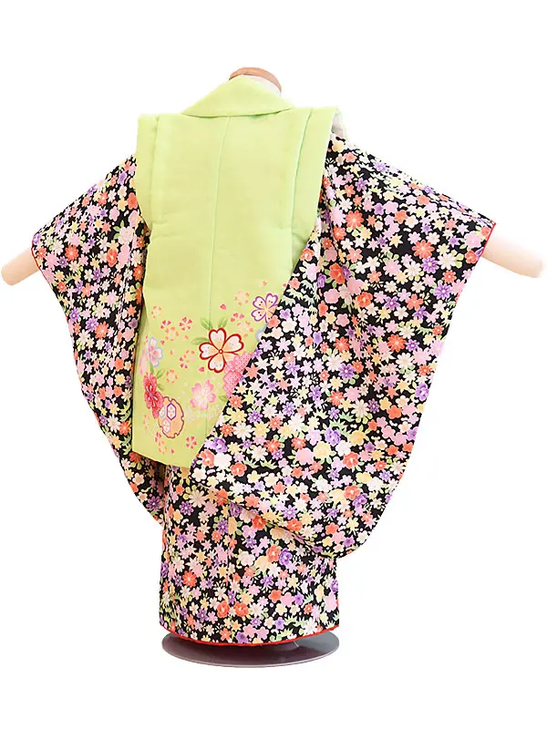 七五三3歳D328黒・黄緑/小花