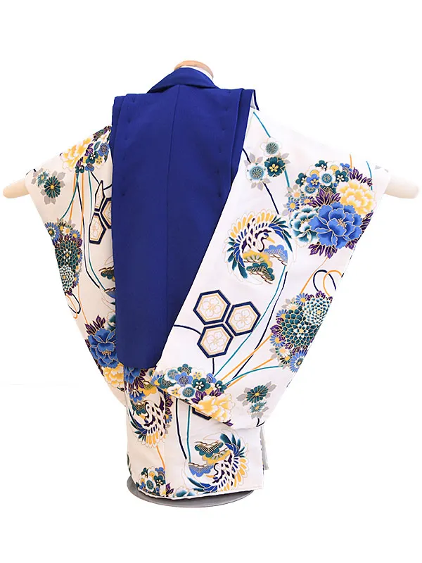 七五三3歳D333白・青/花・鶴