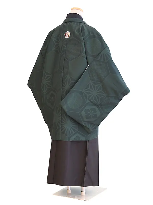 ジュニア袴男047緑・黒/亀甲|モスグリーン/刺繍