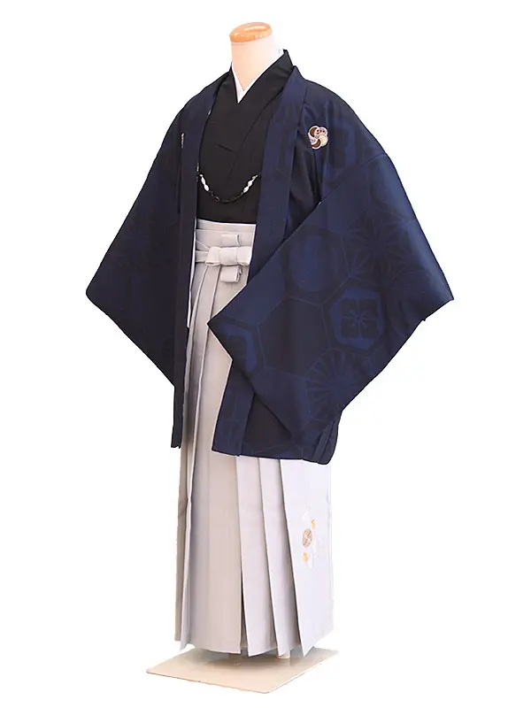 ジュニア袴男048青・黒/亀甲|グレー/刺繍