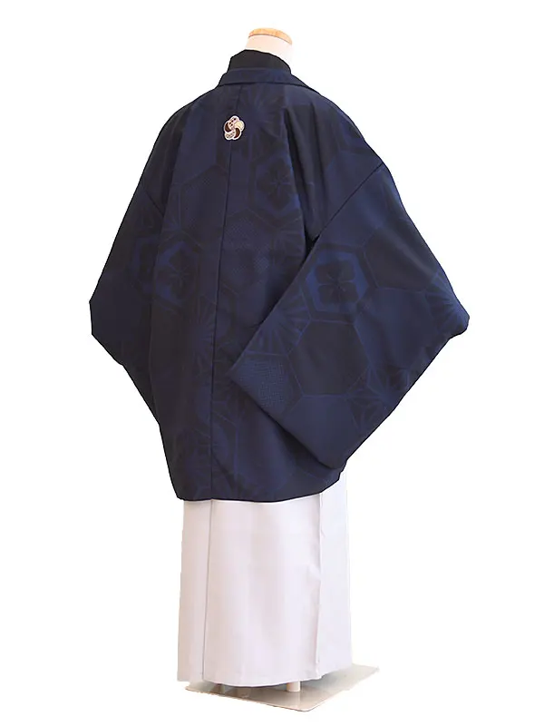 ジュニア袴男048青・黒/亀甲|グレー/刺繍