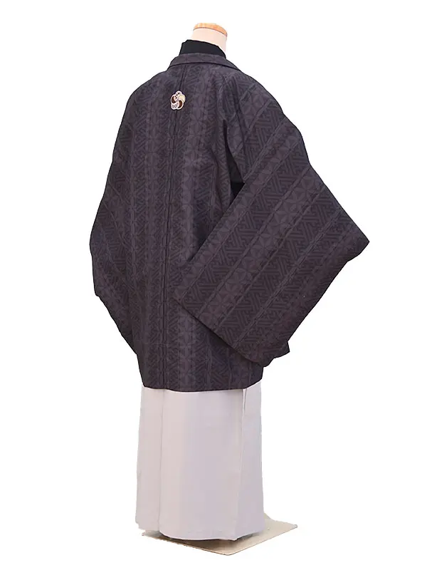 ジュニア袴男050こげ茶・黒/縞柄|グレー/刺繍