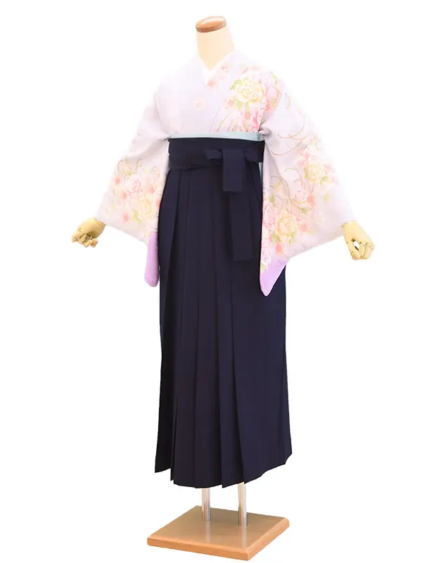 訪問着袴7011　うすグレー/乱菊・花柄|濃紺/無地
