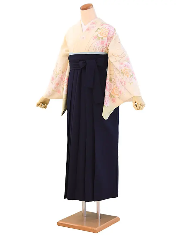 訪問着袴7014　クリーム/乱菊・花柄|濃紺/無地