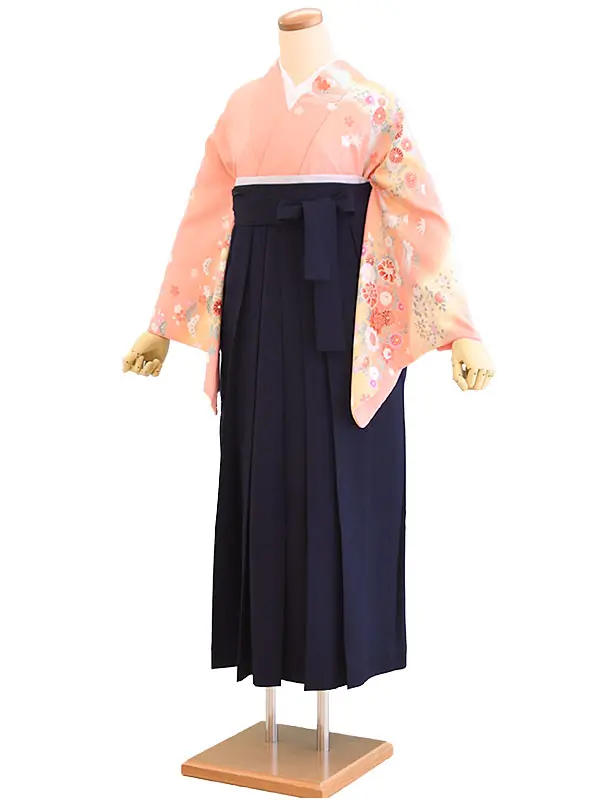 訪問着袴7019　サーモンピンク/花柄|濃紺/無地　HL（アッシュエル）