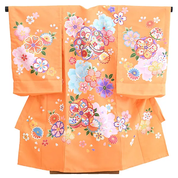産着女児単衣012オレンジ/桜・まり
