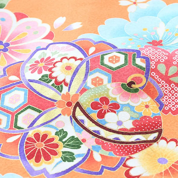 産着女児単衣012オレンジ/桜・まり