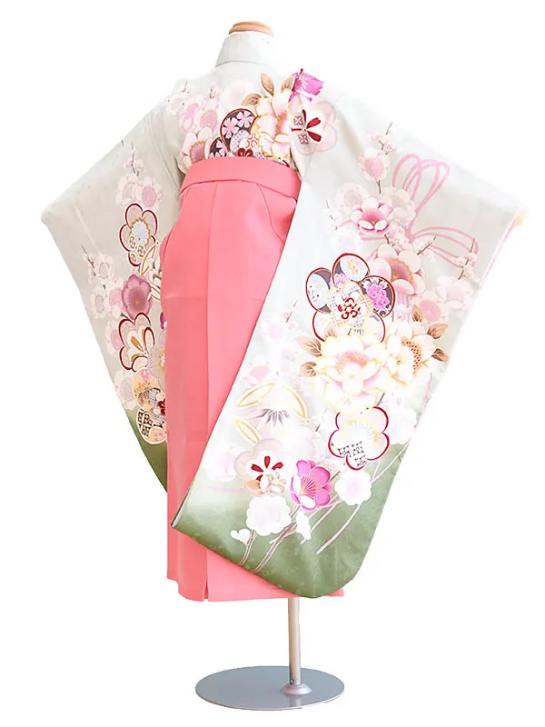 女児袴（7女）116うす緑/梅｜ピンク/刺繍