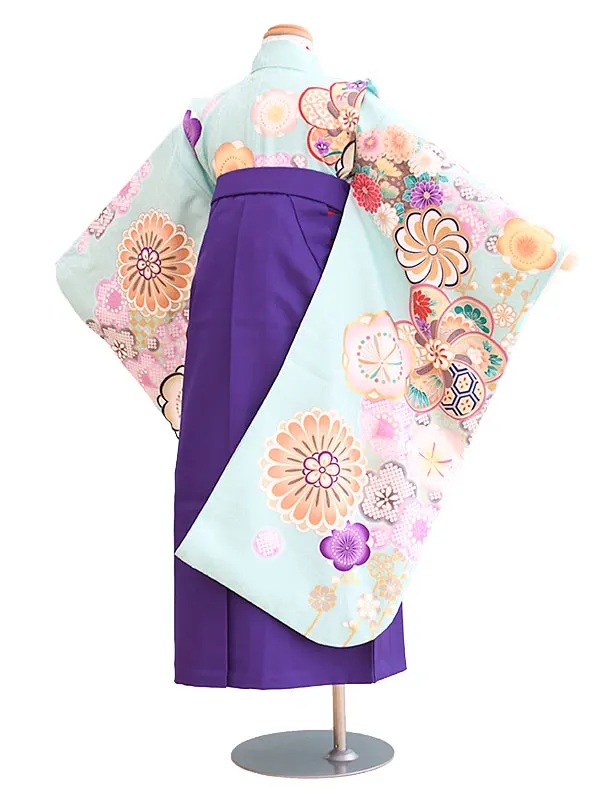 女児袴（7女）121エメラルドグリーン/梅・花｜紫/無地