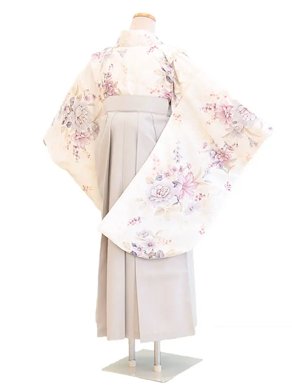 かんたん着付けジュニア袴女032クリーム/花|ベージュ/刺繍